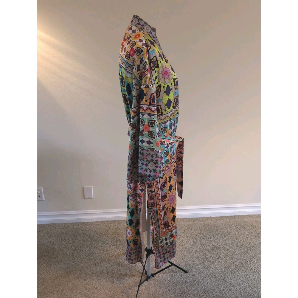 Zara Kimono Robe XS Wild Print Patchwork Midi Open Front with Tie Satin Lining - Picture 3 of 16